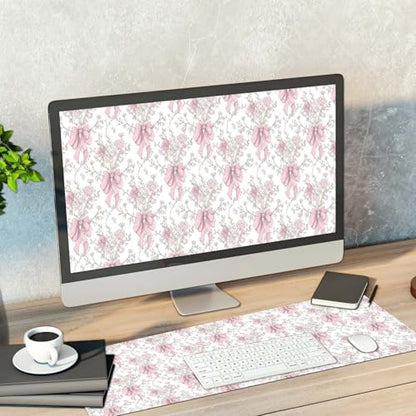 Pink Bow Keyboard and Mouse Pad,Large Pink Bow Desk Matt for Desktop,Cute Desk Pad Mat,Large Mouse Pad,Anti Slip Big Mousepad with Stitched Edges,Keyboard Pad Mouse Mat for Computer,Work,Gaming - color: Pink