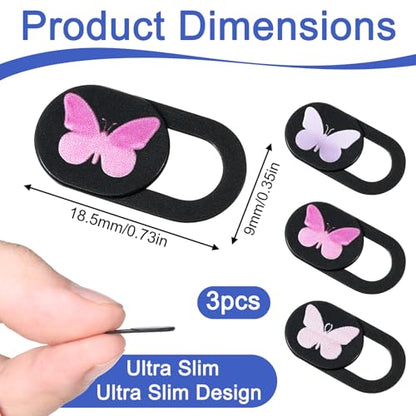3 Pcs Webcam Cover Slide Butterfly Design Ultra-Thin Laptop Camera Cover Slide Web Cam Privacy Blocker for Desktop Laptop Computer Smartphone Tablet to Protect Your Privacy and Security