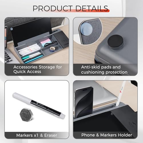 TOWON Glass Desk Whiteboard with Wireless Charger, Desktop Dry Erase Board with Storage & Phone Stand – Compact ~16 x 7 in, Black – Includes Marker & Eraser, Tempered Glass, Rewrite Reusable - color: Charger Black