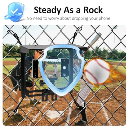 Cell Phone Fence Mount with Shade, Game Recording Mounting Kit Works with Gamechanger, iPhone, Mevo Start, Phones, and GoPro, for Recording Baseball,Softball and Tennis Games