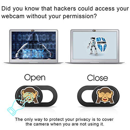 SIREG Webcam Cover Ultra Thin - Web Camera Cover fits Laptop,Tablet,Computer, Smartphone, Protect Your Privacy and Security,Strong Adhesive (Monkey-Black & 3 Pack) - color: Monkey-Black & 3 pack
