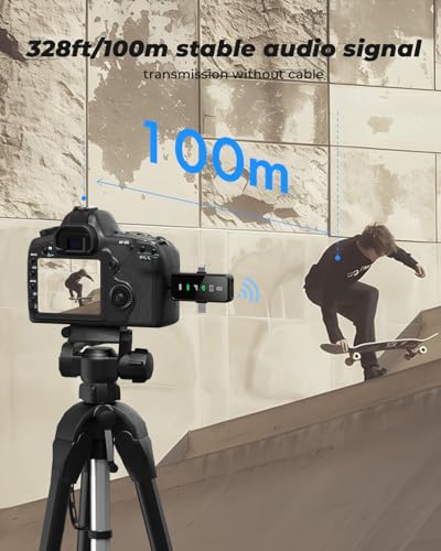 BAILIXIN Wireless Lavalier Microphone for iPhone, Android, Camera, 3-in-1 System with 328ft Range＆20H Battery, Noise Reduction Mini Mic for Vlogs, Interviews, TikTok