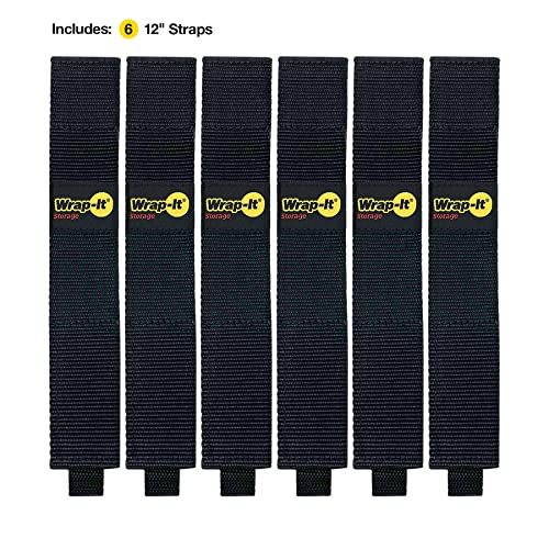 Twin-Straps by Wrap-It Storage - 12" (6-Pack) - Hook and Loop Hanging Cord Wrap for Multi-Purpose Cable and Hose Storage - size: 12" (6 Pack)