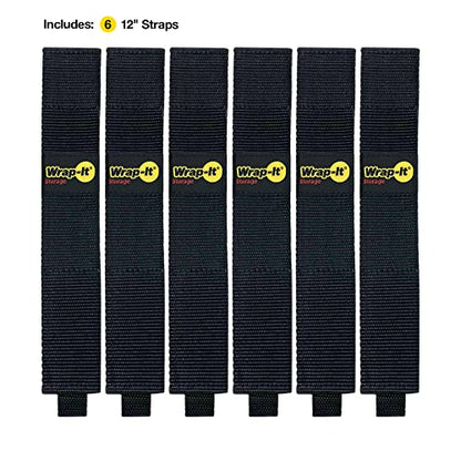 Twin-Straps by Wrap-It Storage - 12" (6-Pack) - Hook and Loop Hanging Cord Wrap for Multi-Purpose Cable and Hose Storage - size: 12" (6 Pack)