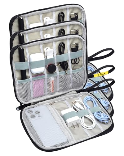 3 Pack Electronics Travel Organizer Case for Chargers and Cords | Small Travel Cable Organizer Pouch Electronic Accessories Carry Case for Power Bank, SD Card, Phone, Earphone Black - size: 3 Pack Small