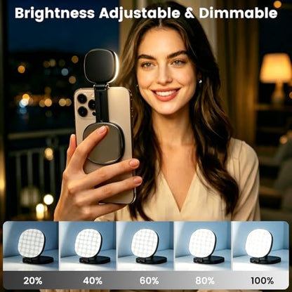 SJZXVZ Magnetic Selfie Light, 3-Mode Phone Light Compatible with Phone Magsa for Selfies/Photography/TikTok/Zoom Calls/Video Conference, Long-Lasting & Rechargeable, CRI97, Black - color: Black