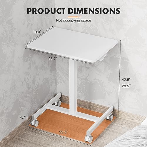 Sweetcrispy Mobile Rolling Desk with Lockable Wheels, Small Standing Laptop Desks, Sit Stand Adjustable Height Table Portable, Computer Workstations for Home Office, White - color: White
