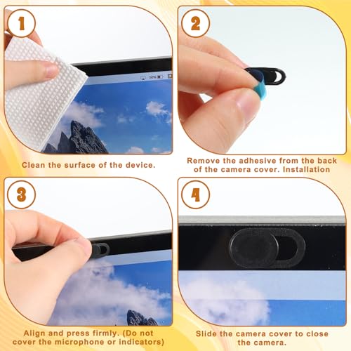 50 Pcs Webcam Cover Slide, 0.023 Inch Ultra-Thin Universal Camera Privacy Cover Black Phone Camera Covers Slide for Phone, Laptop, Computer