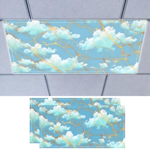 Nuxovilar 2 pack Light Covers for Ceiling Lights Cloud Marble Gold Polyester 4x2 Feet Classroom Light Filters Decor for Office Home Studio - color: Mi07822-2pcs
