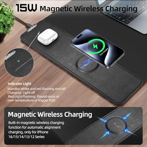 Mouse Pad with Wireless Charging, Gaming Mouse Pad with Ultra-Smooth Surface, Large XXL Desk Mat, Non-Slip Mouse Mat, Waterproof Computer Keyboard Pad for Gaming, Desk, Office, PC, 900x400x4MM, Black - color: Black - 35.4"x15.7"