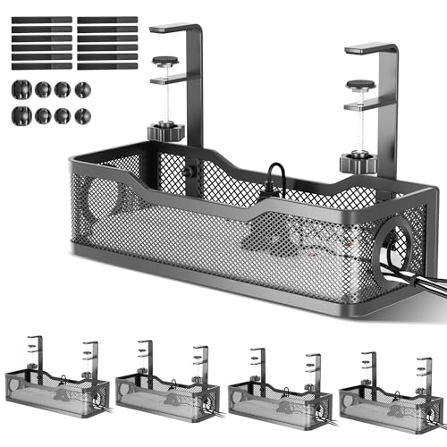 4 Pack Under Desk Cable Management Box Black, Cinati 53.6" Wire Organizers No Drill, Cord Organization Tray with Clamp for Office, Home - No Damage to Desk - color: Black, size: 13.4"-4 Pack