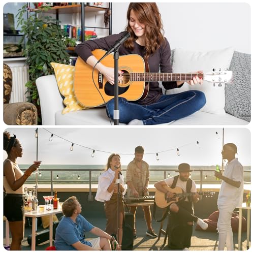 Microphone Stand, Universal Detachable Mic Floor Stand with Compact Weighted Base, Height Adjustable From 22’’ to 67’’, 2 Universal Mic Clips for Blue Yeti/Shure SM7B/Samson Q2U and More