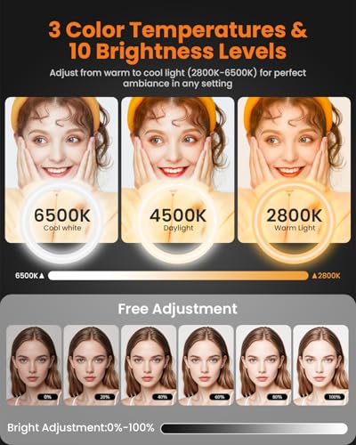 Nicefoto 10" Ring Light with 66'' Tripod Stands & 2 Phone Holder, LED Circle Ring Lights Compatible with All Phones, 3 Color & 10 Brightness Level, for Live Stream, Makeup, Zoom, TikTok, YouTube