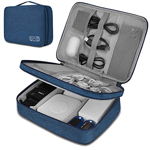 Electronic Organizer Travel Universal Cable Organizer Electronics Accessories Bag for Cable, Charger, Phone, USB, SD Card,1Pack - color: Blue, size: Triple Layer /11.02" x 8.27" x 3.94"