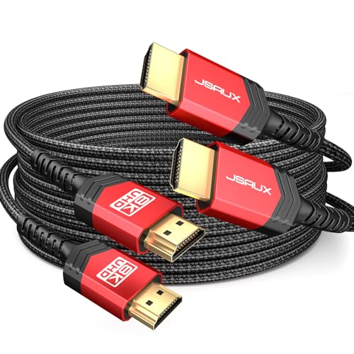 JSAUX 10K HDMI Cables 2.1 10FT 2-Pack 48Gbps 8K@60Hz 4K Ultra High Speed Cords(7680x4320, 4K@120Hz) eARC HDR10 HDCP 2.2 & 2.3 3D, Compatible with PS5/PS4/X-Box/Roku TV/HDTV/Blu-ray/LG - color: Red, size: 10ft