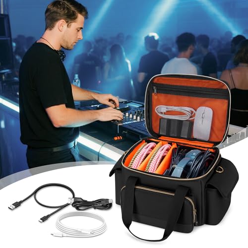 Damero DJ Cable File Bag with Detachable Dividers, Small Gig Cable Bag for Cords, DJ Gear, Sound Instrument and Accessories, Black