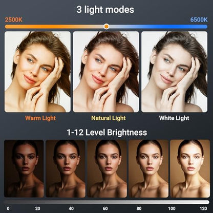 3600mAh Rechargeable Ring Light with Stand for Video Recording, Dimmable Lighting Tripod for iPhone, Square Light with Phone Holder for Content Creators, Selfie, Makeup, Live Streaming, TikTok