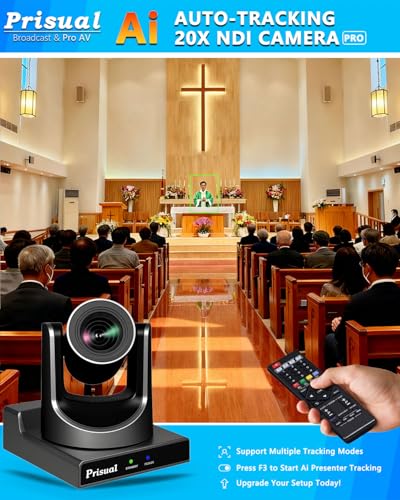 Prisual NDI PTZ Camera System Gen 5, NDI 6 & NDI HX3 Certified, 20X Optical Zoom, AI Auto Tracking, PoE HDMI SDI Bundle PTZ for Church Worship, PTZ Controller, (NDI PTZ Bundle TEM-20N PROx2+TEM-JOY1) - color: Steel Gray