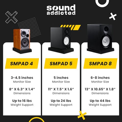 Sound Addicted - Studio Monitor Isolation Pads suitable for 6.5, 7 and 8 Inches Large Speakers | Reduce Vibrations and Fits most Stands - Pair | SMPad 8 - size: for 6''-8'' Speakers