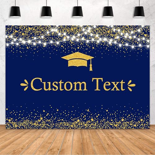 MEHOFOND Custom Congratulation Graduate Backdrop Class of 2025 Graduation Party Decorations Background Blue Gold Congrats Grad Decor Banner Photography Background Studio Photo Booth Props 8x6ft - color: Custom-Blue, size: 8x6ft