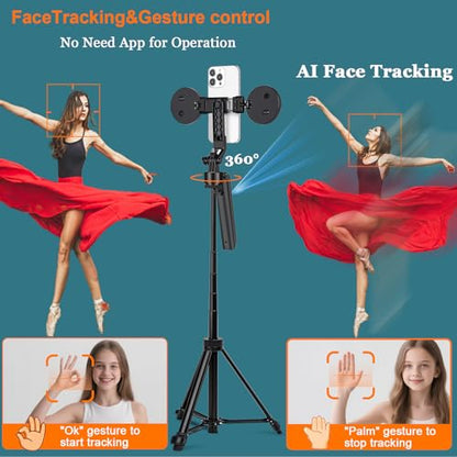 70.9” Auto Face Tracking Tripod for iPhone Anriod Phone,Vlogging Kit | Content creator essentials,with light , 360 rotatable tripod, with wireless microphone and remote - style: With T20 Mic