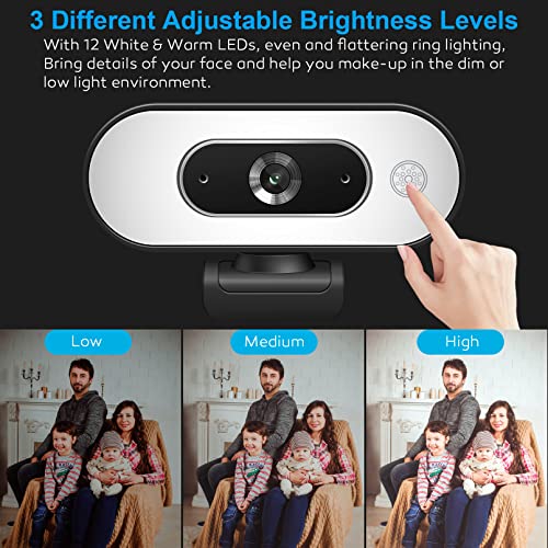 1080P USB Camera for Switch 2/ PC, Ring Light & 3-Level Brightness - Streaming Camera with Built-in Mic, Tripod & Plug&Play for Zoom/Skype/Facetime, PC/Mac/Laptop - color: Black-02