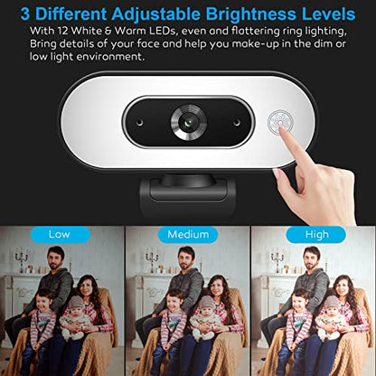 1080P USB Camera for Switch 2/ PC, Ring Light & 3-Level Brightness - Streaming Camera with Built-in Mic, Tripod & Plug&Play for Zoom/Skype/Facetime, PC/Mac/Laptop - color: Black-02