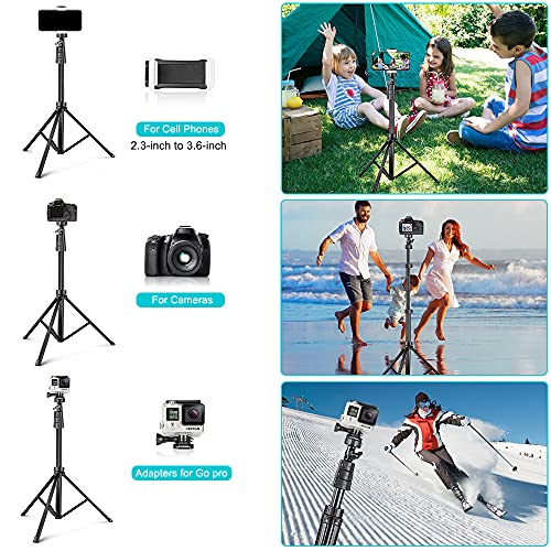 UBeesize 67'' Phone Tripod Stand & Selfie Stick Tripod, All in One Professional Tripod, Cellphone Tripod with Wireless Remote and Phone Holder, Compatible with All Phones/Cameras,Load capacity: 1.5 Kg - color: Black, size: 67-in