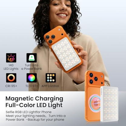 Selfie Phone Light with Magnetic,120 LED 1800K-10000K 4900mAh + Power Bank RGB Video Light CRI 96+ Professional Portable Lighting for Camera, TikTok, Vlog, Makeup, Zoom,Selfie - size: 120 Led