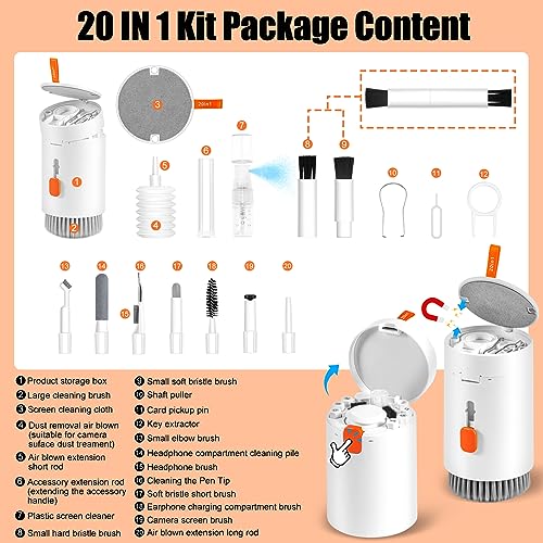 walrfid Laptop Phone Screen Cleaner Kit, Computer Keyboard Brush Cleaning Spray for iPhone AirPods MacBook iPad, 20-in-1 Electronic Device Clean Tool for Camera Earbud Car Screens (White) - color: White