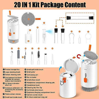 walrfid Laptop Phone Screen Cleaner Kit, Computer Keyboard Brush Cleaning Spray for iPhone AirPods MacBook iPad, 20-in-1 Electronic Device Clean Tool for Camera Earbud Car Screens (White) - color: White