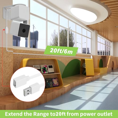 UYODM 2PACK USB Extension Cable Compatible with WYZE Cam V3/V2,Wyze Cam OG, WYZE Cam Pan V3/V3 Pro/ V2, 20Ft/6M IPX7 Waterproof Extension Charging Cable Power Your WYZE Cam Continuously - White