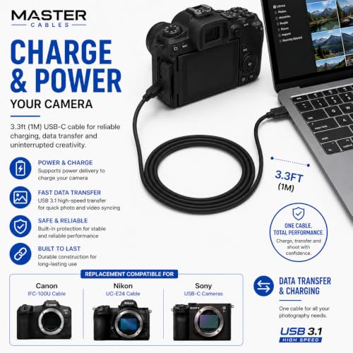 Master Cables Replacement Type C Camera Data Transfer and Charging Cable for Canon EOS R RP R5 R6 M6 Mark II Nikon Z7 Z6 Z5 Sony A7R III A7C Camera Canon IFC-100U UC-E24 USB-C Cable