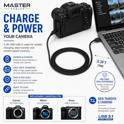Master Cables Replacement Type C Camera Data Transfer and Charging Cable for Canon EOS R RP R5 R6 M6 Mark II Nikon Z7 Z6 Z5 Sony A7R III A7C Camera Canon IFC-100U UC-E24 USB-C Cable