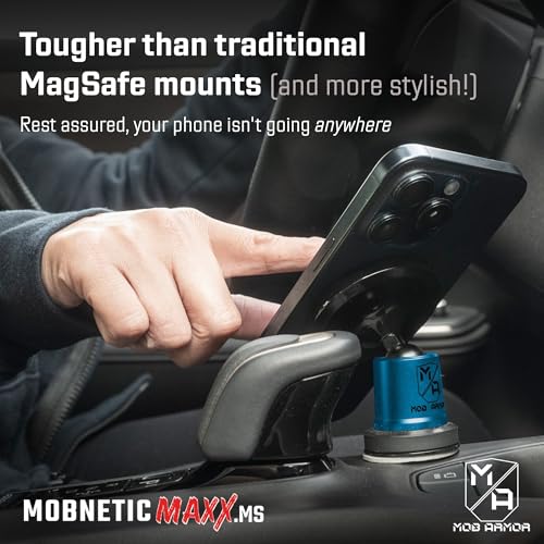 Mob Armor MobNetic Maxx MS - MagSafe Compatible Car Phone Mount w/ 90º Tilt, 360º Rotation & Durable Aluminum Build, Magnetic Holder for iPhone & Android Devices, USA Assembled - Blue - color: Blue