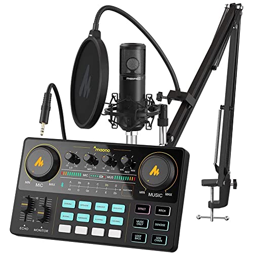 MAONO Podcast Equipment Bundle Audio mixer All-in-One Podcast Production Studio with 3.5mm Microphone for Live Streaming, Podcast Recording, PC, Smartphone, DJ MaonoCaster Lite (AU-AM200-S6 Black) - color: AU-AM200-S6 Black