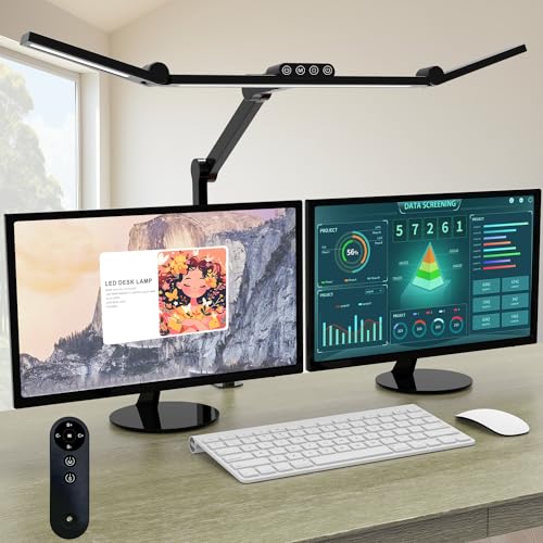 Micomlan Desk Lamp with Clamp, Architect Led Desk Lamp for Home Office with Remote Control, 24W Ultra Bright Auto Dimming Computer Light Adjustable Table Light for Working Workbench (Remote) - color: Dark Black