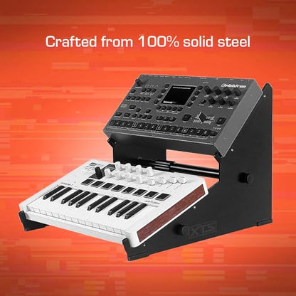 2-Tier XTS Desktop Stand, Adjustable Length from 10.6" - 18.5" for Sampler/Synth/MIDI Controller/Drum Machine, fits MPC Live 3 & Live 2/TR-8S/Analog Rytm/Octatrack, easy to assemble and resize - size: 2-Tier