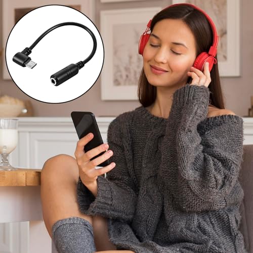 Micro USB to 3.5mm Jack Audio Adapter Cable Black Micro USB to 3.5 Female Audio Elbow Adapters Cable for Mic Microphone Convert Adapter Headphone Camera