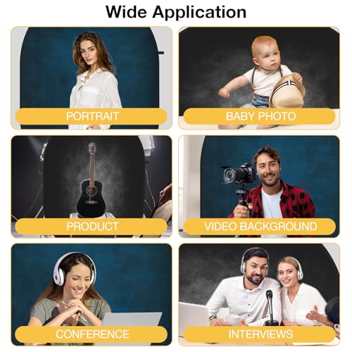 Kate 5x6.5ft(1.5x2m) Collapsible Backdrop Black Blue Texture Pop up Backgrounds Reversible Photography Backgrounds for Video Meetings