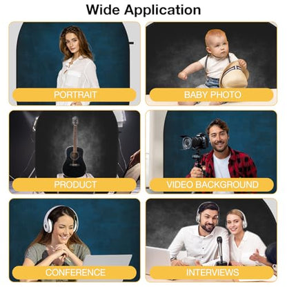 Kate 5x6.5ft(1.5x2m) Collapsible Backdrop Black Blue Texture Pop up Backgrounds Reversible Photography Backgrounds for Video Meetings