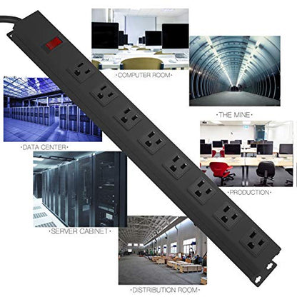 HHOSET Heavy Duty Long 8 Outlets, 14AWG Extension Cord, Black, 6FT, 1 | Metal, Wall Mountable Power Strips with Surge Protection, Switch, Office Under Desk Accessories, Wide Spaced - size: 6ft