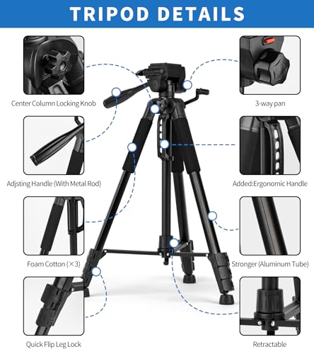 72'' Tripod Camera Tripods,Professional Portable Tripods for DSLR Video Recording, Lightweight Travel Cellphone Tripod Stand Black with 360° Pan Head - size: 72in(Iron)