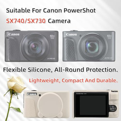 Camera Case for Canon PowerShot SX740/ SX730 Digital Camera,SX740 HS Case, Soft Silicone Protective Case Removable Lens Cover,Comes with 2 Screen Protectors and 1 Wrist Strap. (Mist White) - color: Mist White