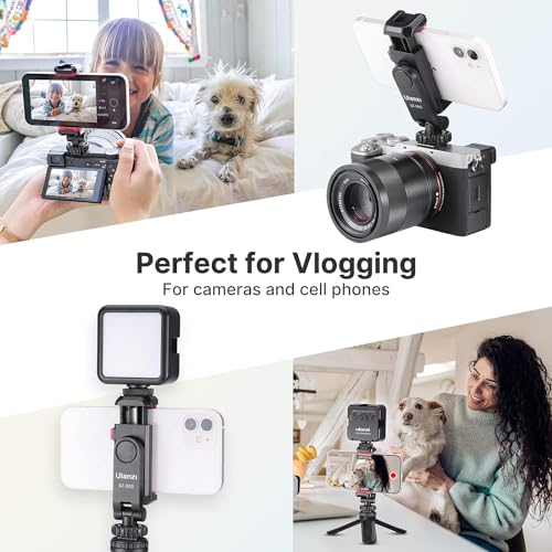 ULANZI Phone Tripod Mount ST-06S, Universal Smartphone Mount Adapter with 2 Cold Shoe, 360° Rotates Adjustable Cell Phone Clip Clamp Holder, Compatible with iPhone17/16/15, Samsung Galaxy Smartphones - color: Black