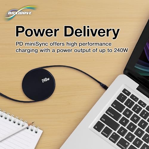BoxWave Cable Compatible with Mileseey P200 Infrared Thermal Imaging Camera - PD miniSync (240W), Retractable PD 240W Portable USB Type-C Cable - Jet Black