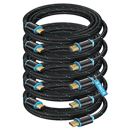 Maximm Hdmi Cable 4K 6 Ft, 5 Pack, Braided, 18Gbps, Hdmi 2.0, Gold-Plated - color: 5 Pack, size: 6 Feet