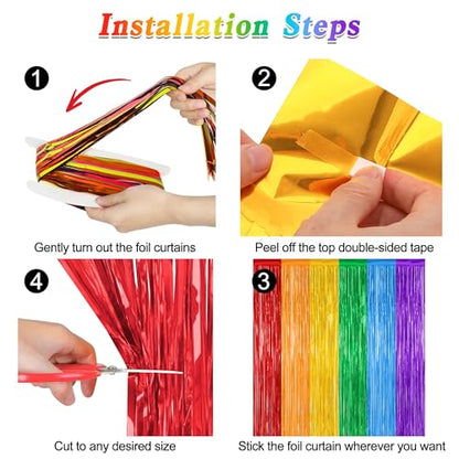 2 Pack Rainbow Backdrop Curtains, 3.28 FT x 7.05 FT Colofull Party Decorations, Metallic Tinsel Backdrop Fringe Curtains Party Streamer, Rainbow Party Supplies for Wedding Birthday Party Engagement | Rainbow, Metallic Foil, 3.28 x 7.05 FT, Tinsel Backdrop