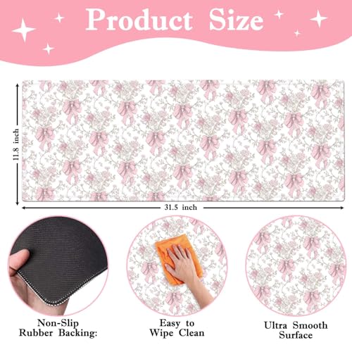 Pink Bow Keyboard and Mouse Pad,Large Pink Bow Desk Matt for Desktop,Cute Desk Pad Mat,Large Mouse Pad,Anti Slip Big Mousepad with Stitched Edges,Keyboard Pad Mouse Mat for Computer,Work,Gaming - color: Pink