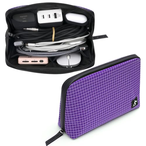 SIMTOP Cord Organizer Travel Small Tech Bag Pouch Case for Cords, Charger, Hard Drive, Power Bank – Water-Resistant Electronics Organizer, Small Portable Gadget Case for Travel - color: Purple Plaid, size: Medium